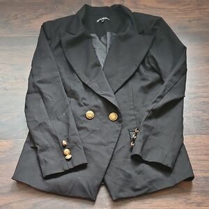 Black Gold Button Blazer with Tailored Cut
